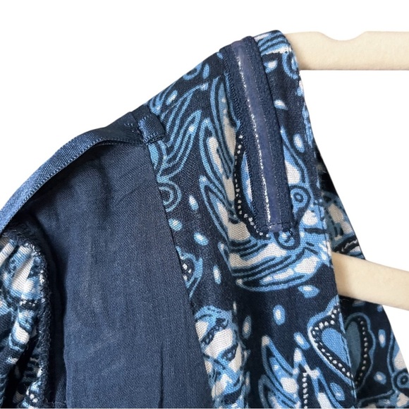 CAROLINE CONSTAS Blue Printed Size Medium Cotton Boho Midi Low V Neck Dress - Picture 12 of 12